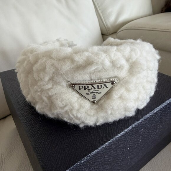 NWT PRADA SHEARLING HAIRBAND HEADBAND WHITE 100% Authentic W/box - Picture 4 of 11